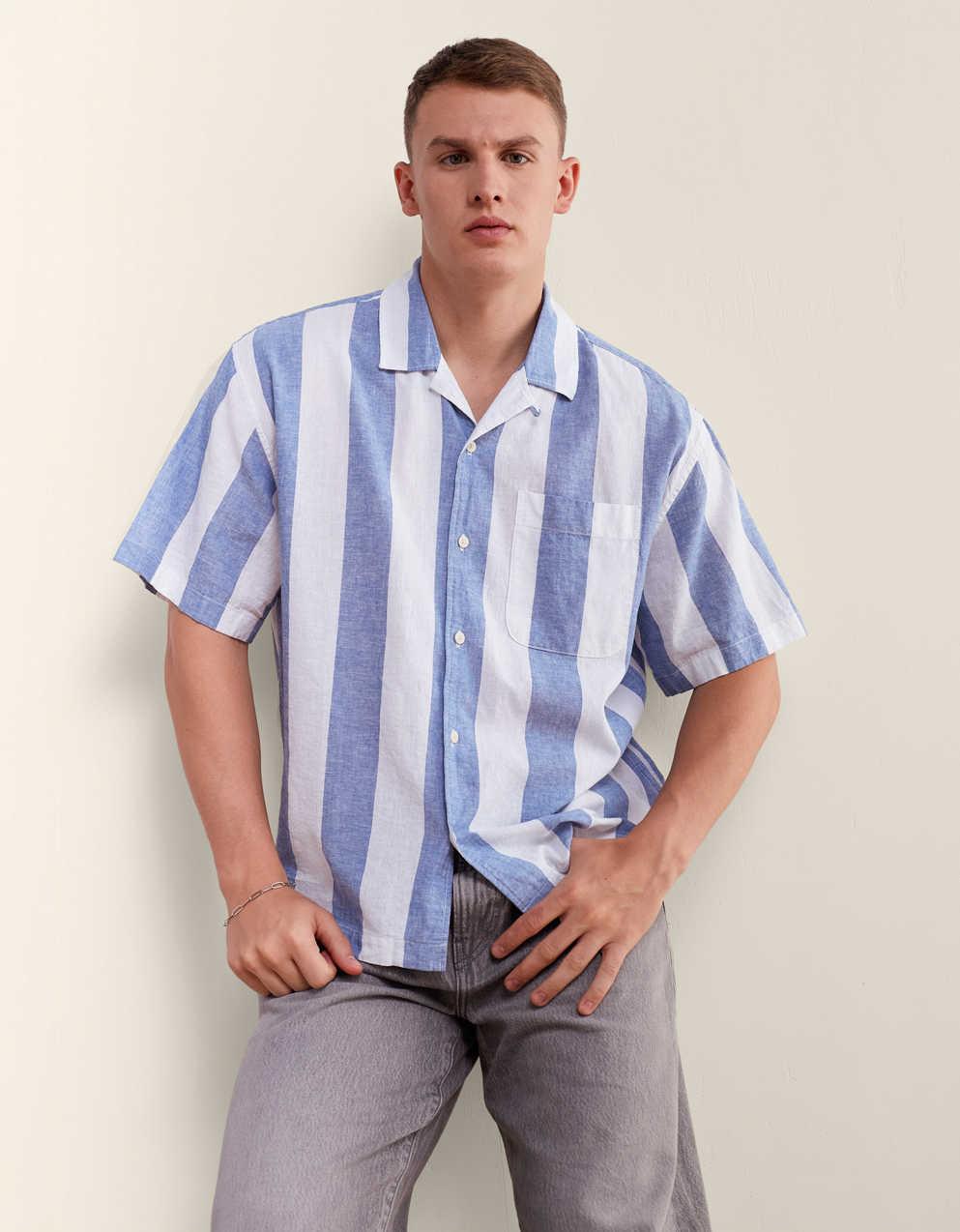 AE Relaxed Fit Linen-Blend Camp Collar Shirt