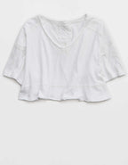 Aerie Happiest Cropped V Neck T-Shirt
