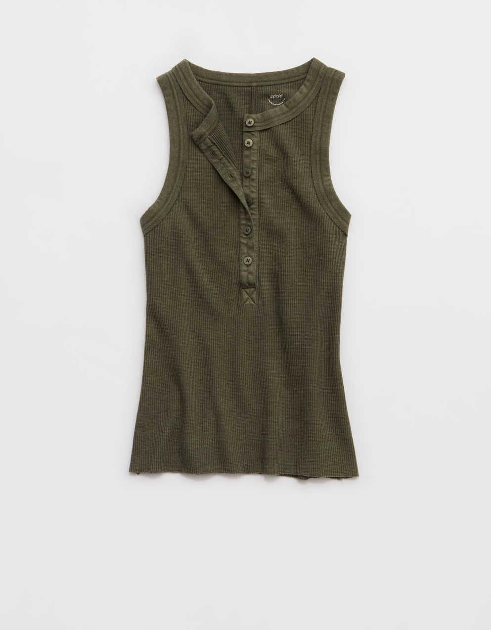 Aerie Unwind Waffle Henley Tank Top