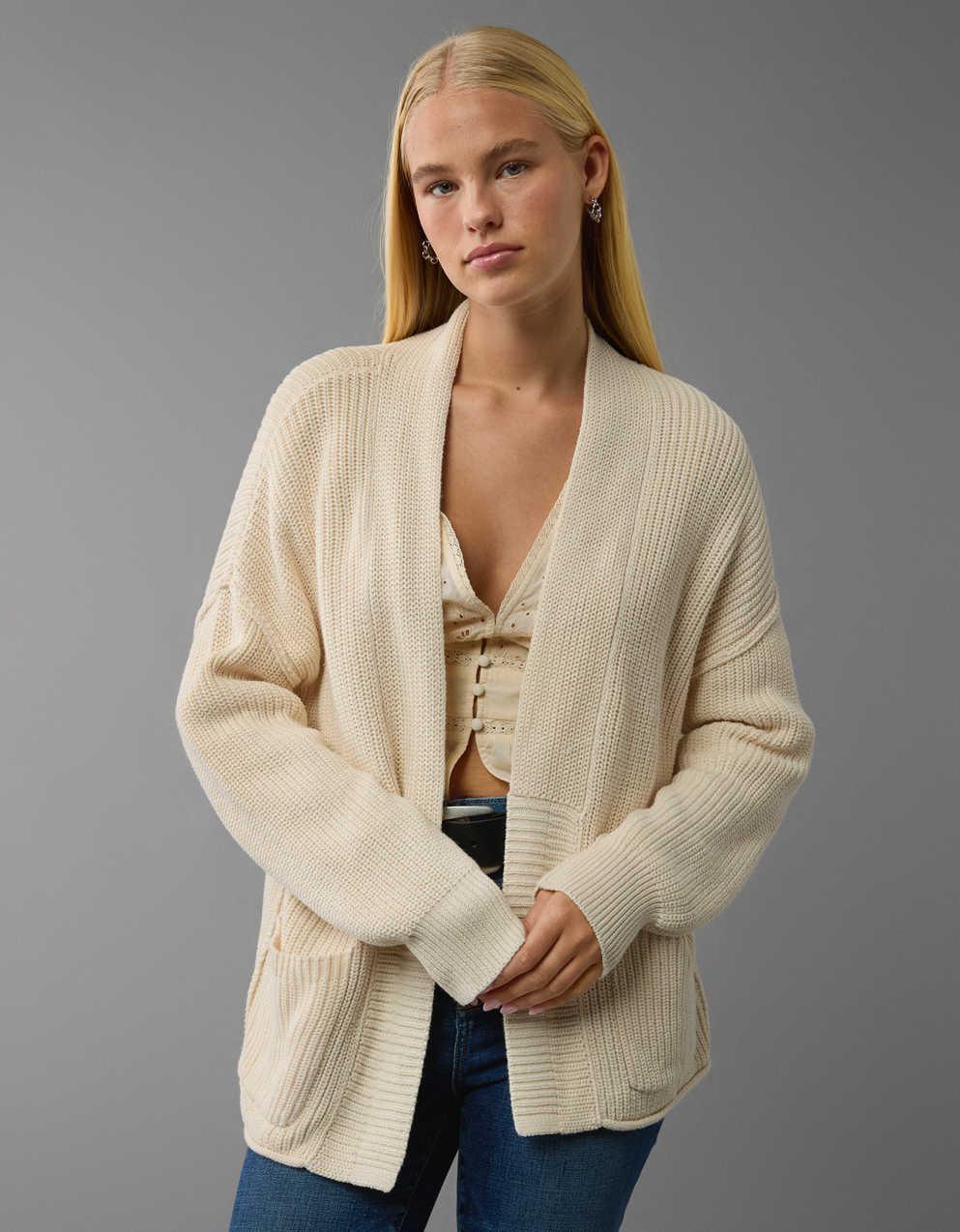 AE Open Front Shaker-Stitch Cardigan