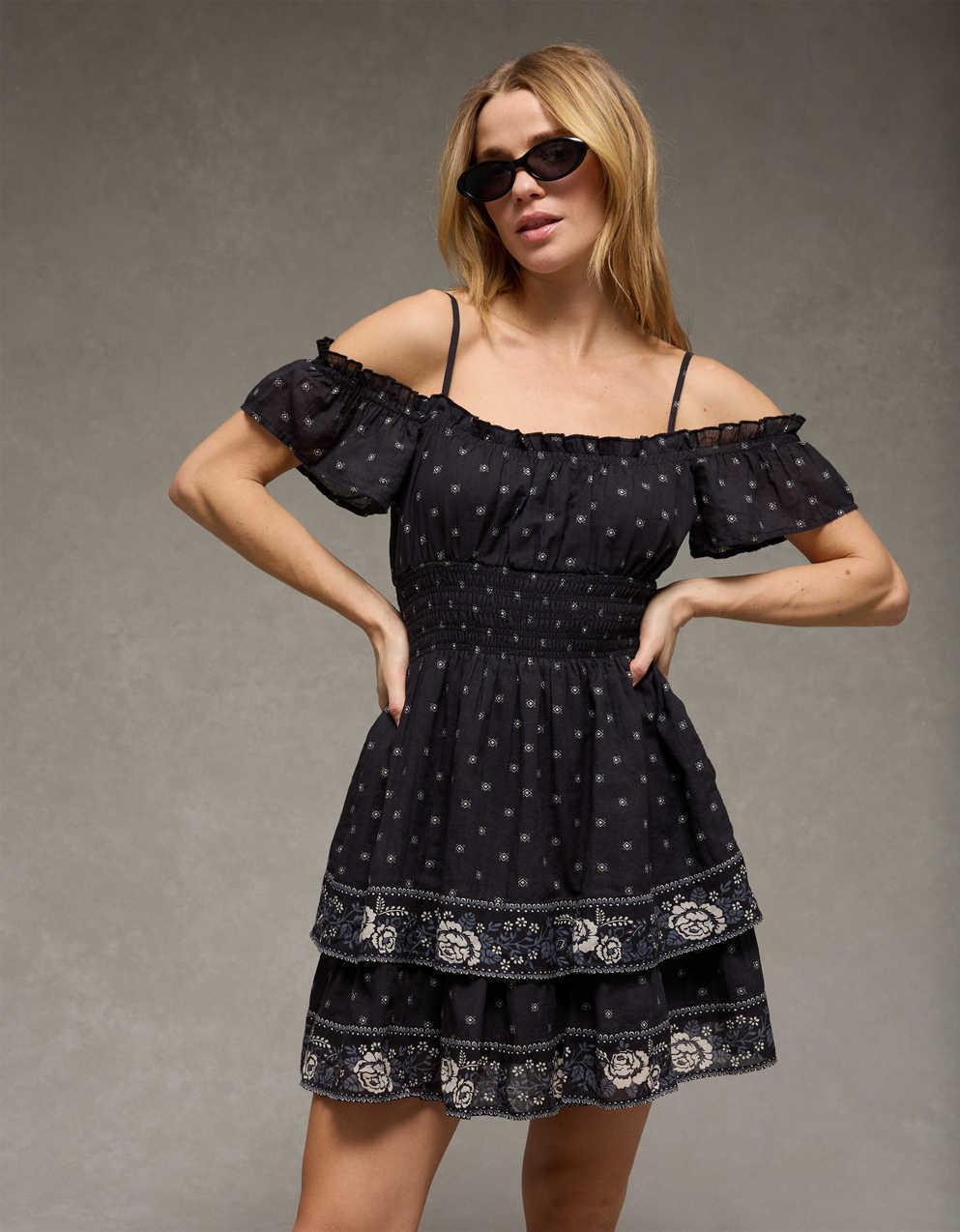 AE Off-The-Shoulder Smocked Mini Dress
