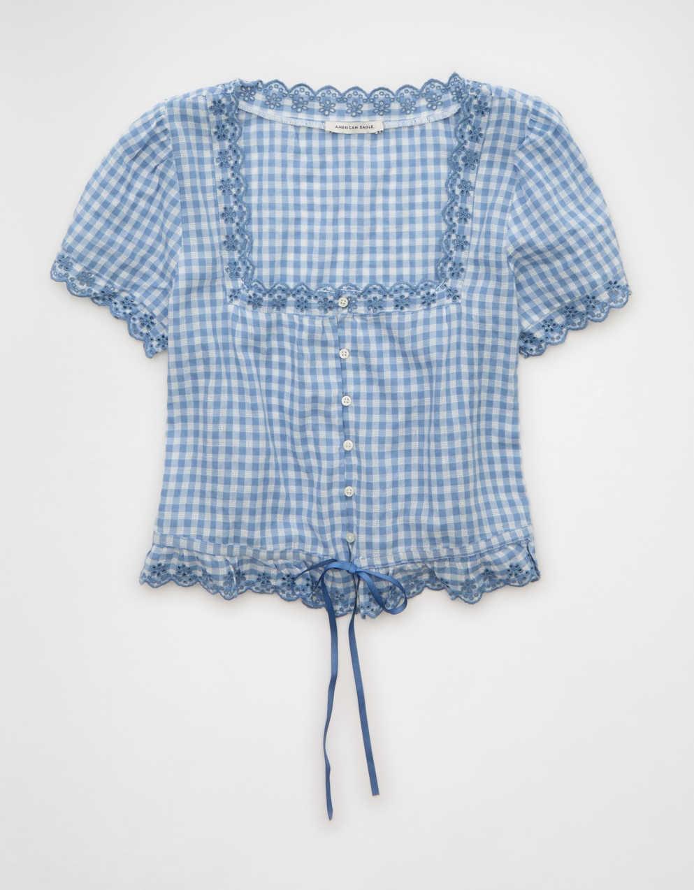 AE Short-Sleeve Button-Up Blouse