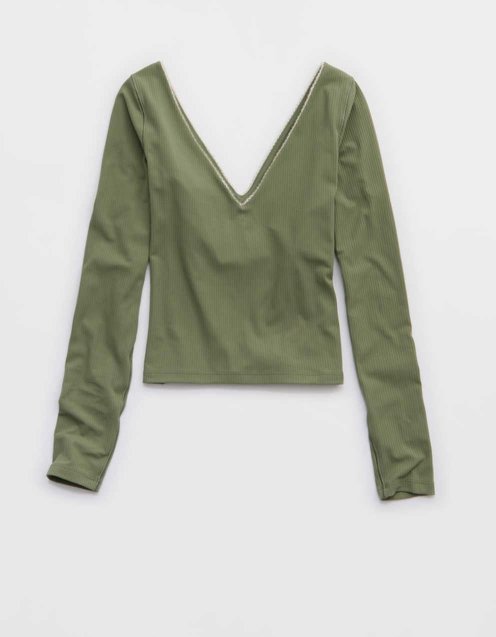 OFFLINE By Aerie Real Me XTRA Rib Open V-Neck T-Shirt
