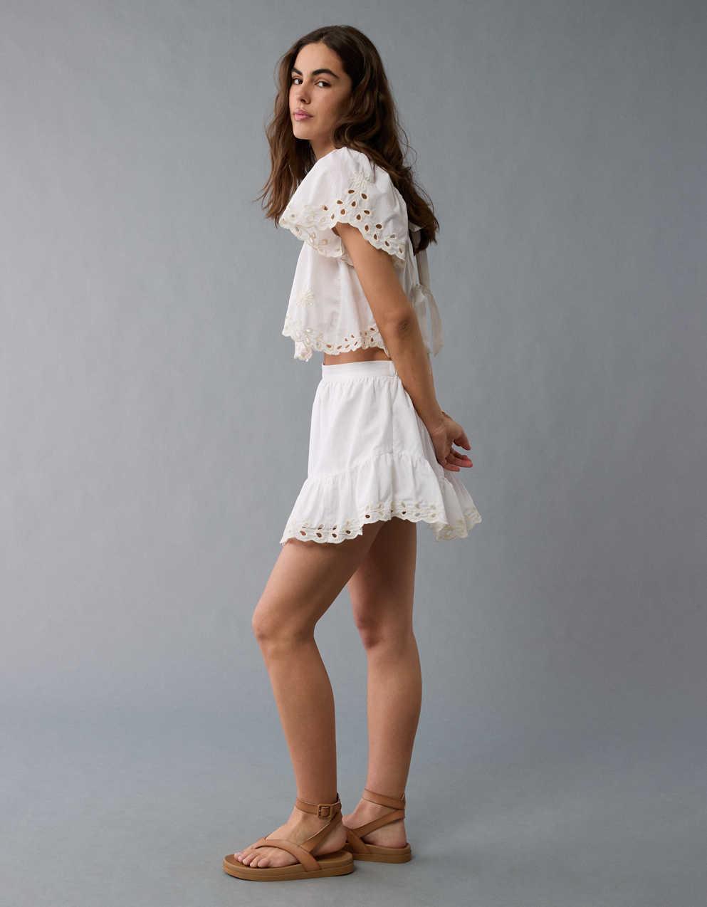 AE High-Waisted Embroidered Eyelet Mini Skirt