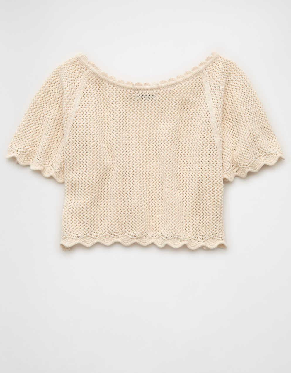 AE Off-the-Shoulder Cropped Crochet Tee