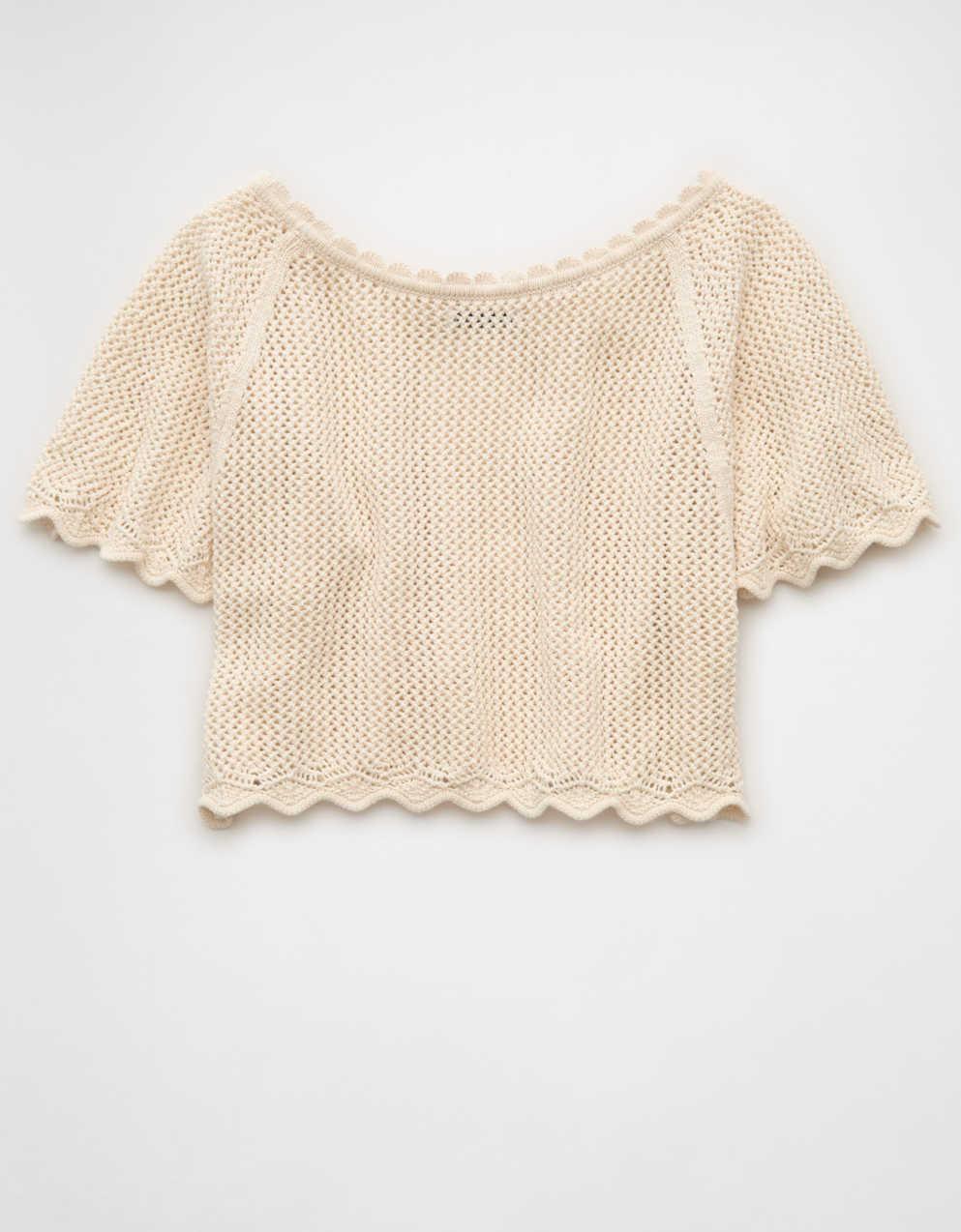 AE Off-the-Shoulder Cropped Crochet Tee