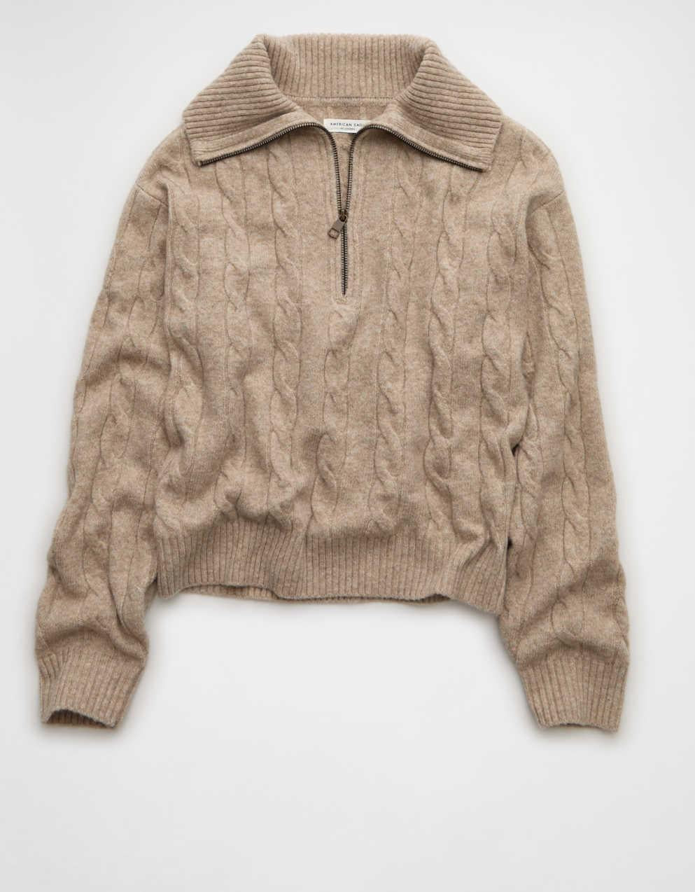 AE Cable-Knit Quarter-Zip Sweater