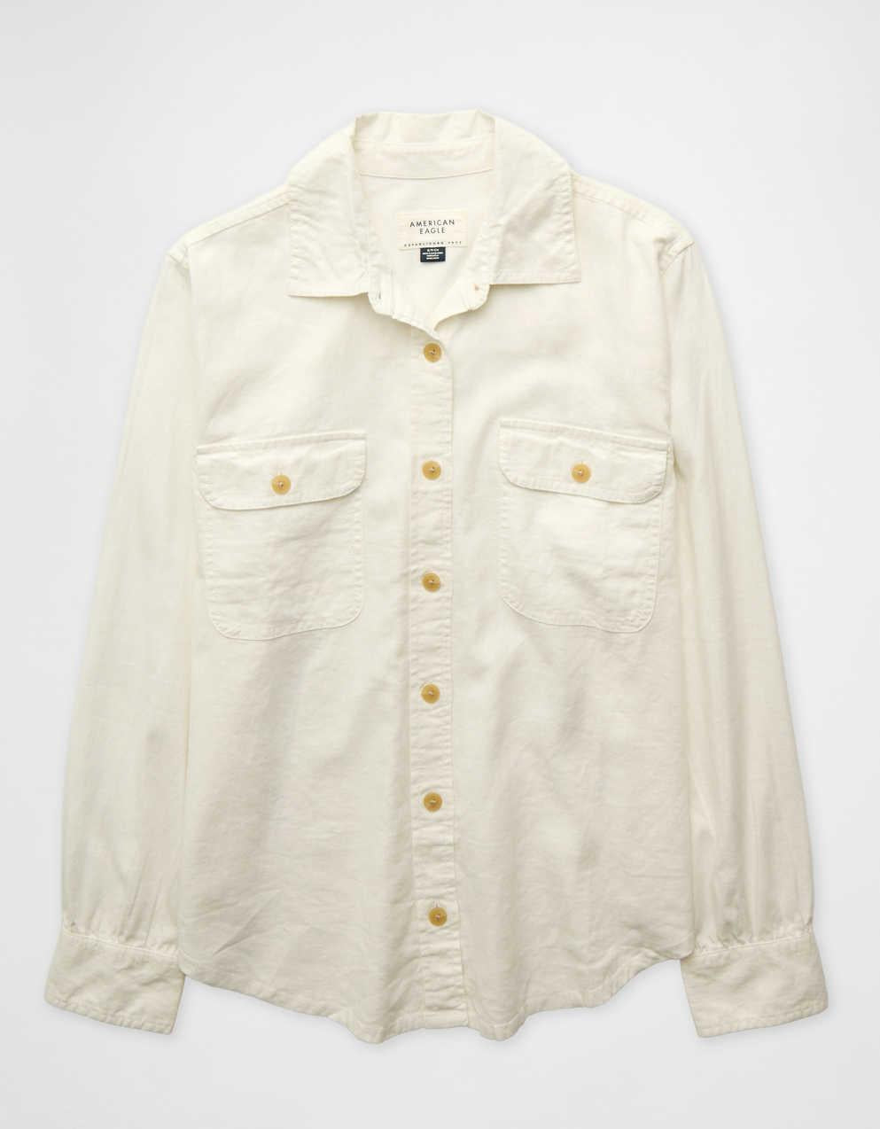 AE Bestie Linen-Blend Button-Up Shirt
