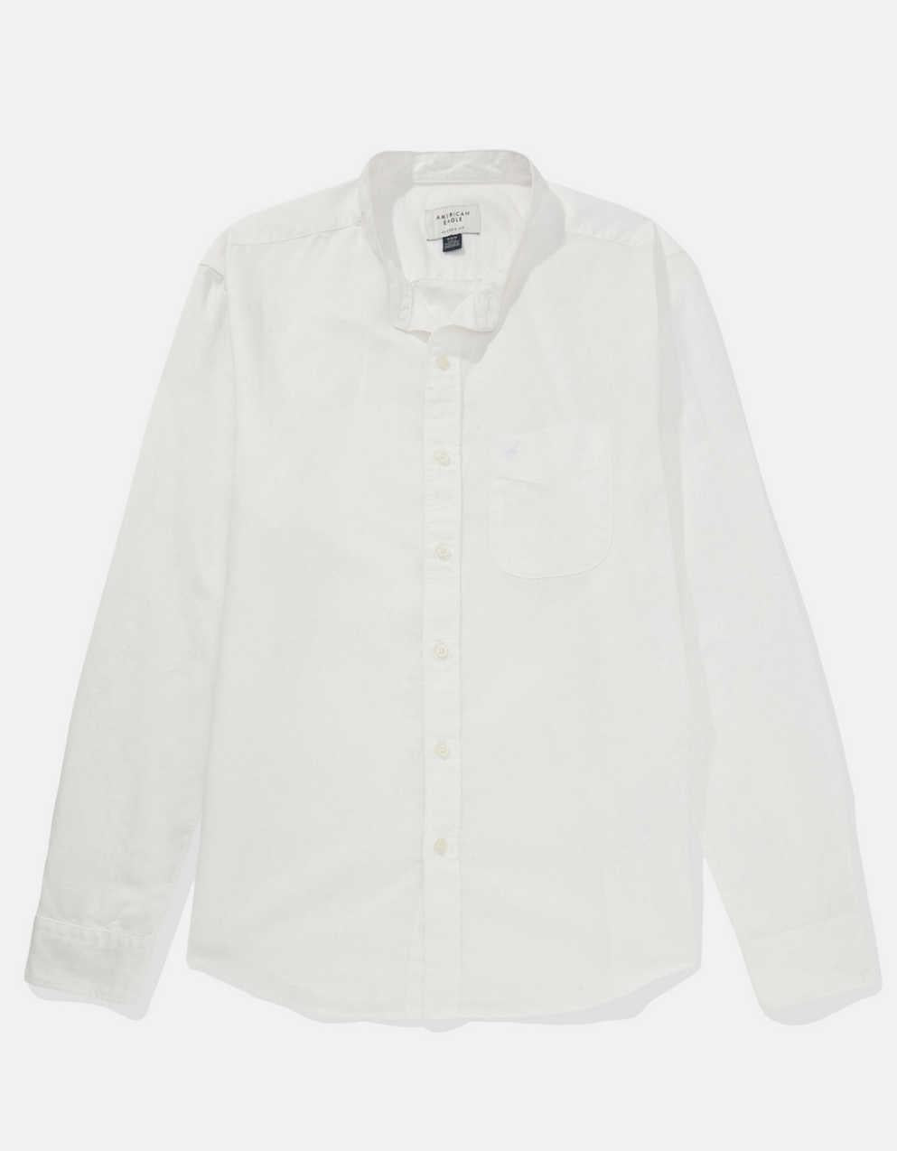 AE Band Collar Linen-Blend Button-Up Shirt