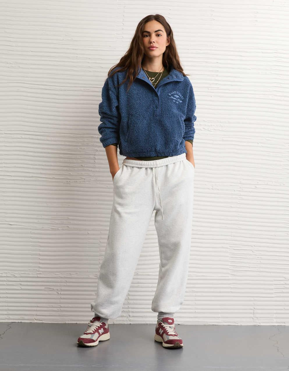 AE Sherpa Fleece Graphic Henley Sweatshirt
