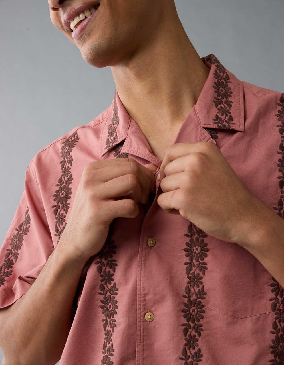 AE Poolside Linen-Blend Printed Button-Up Shirt