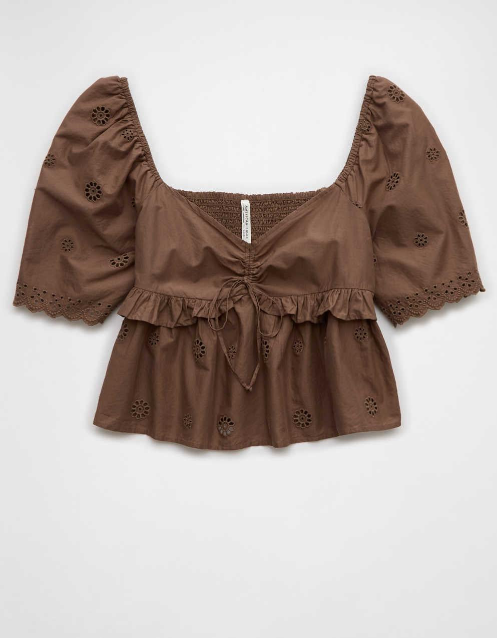 AE Flutter Sleeve Eyelet Babydoll Blouse