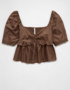 AE Flutter Sleeve Eyelet Babydoll Blouse