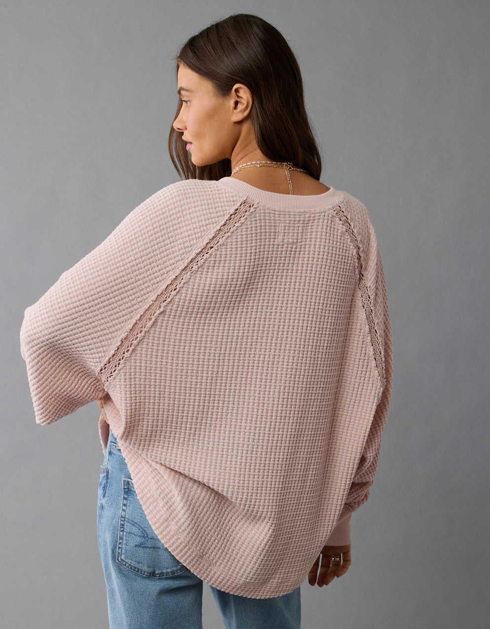 AE Big Hug Notch Neck Waffle Sweatshirt