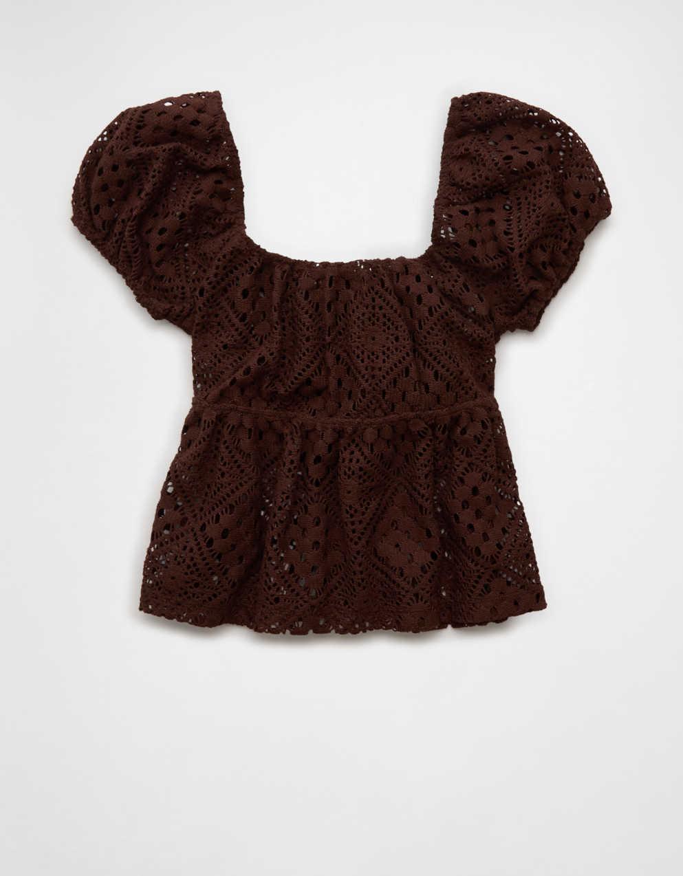 AE Lace Tie-Front Puff Sleeve Tee
