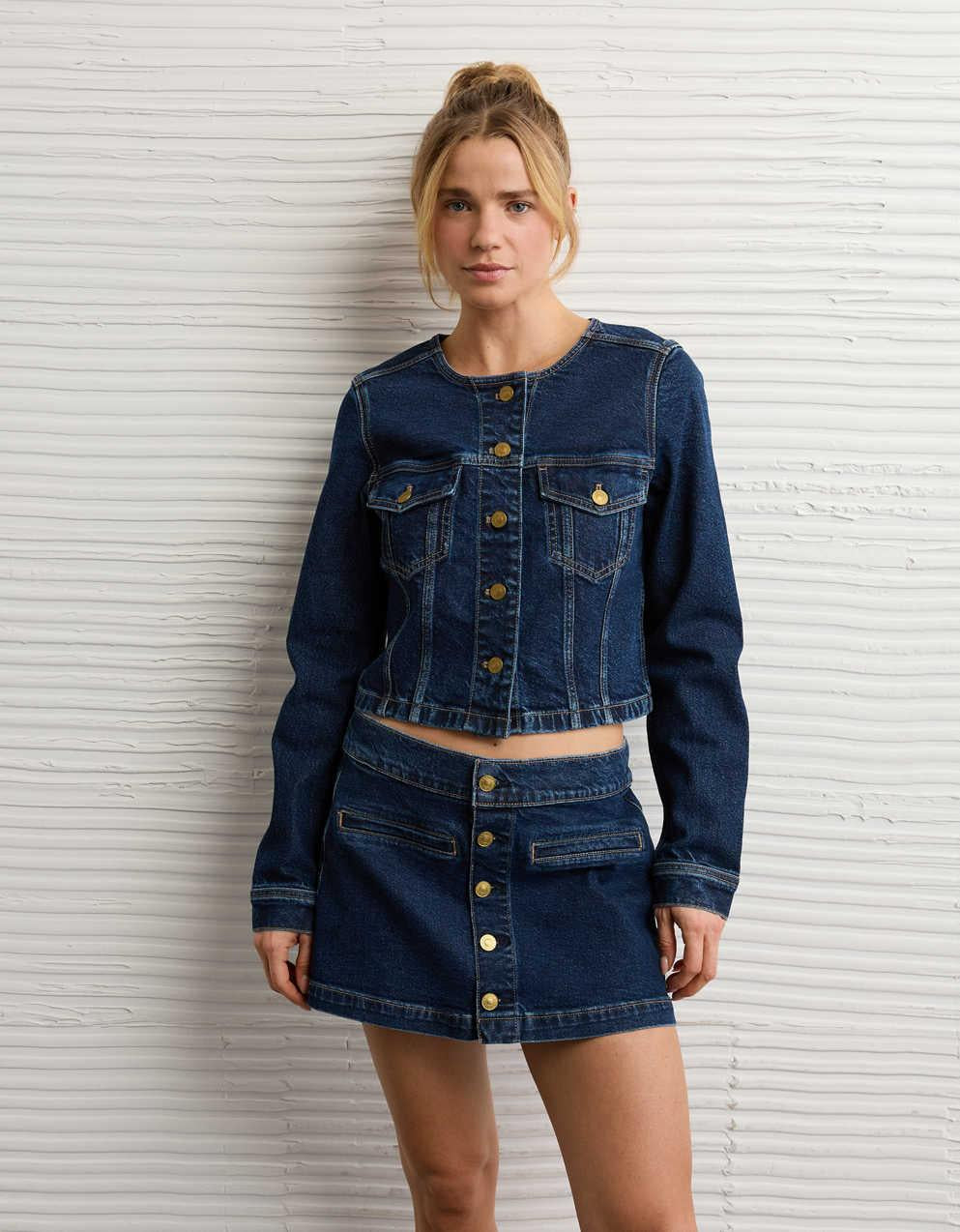 AE Collarless Denim Jacket