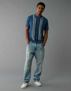 AE Weekend Button-Up Striped Sweater Polo Shirt