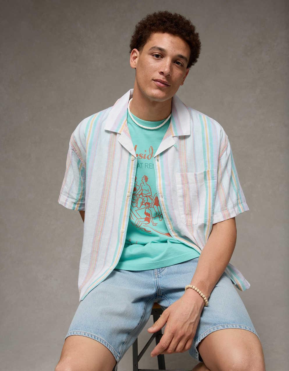 AE Pride Relaxed Fit Oxford Camp Collar Button-Up Shirt