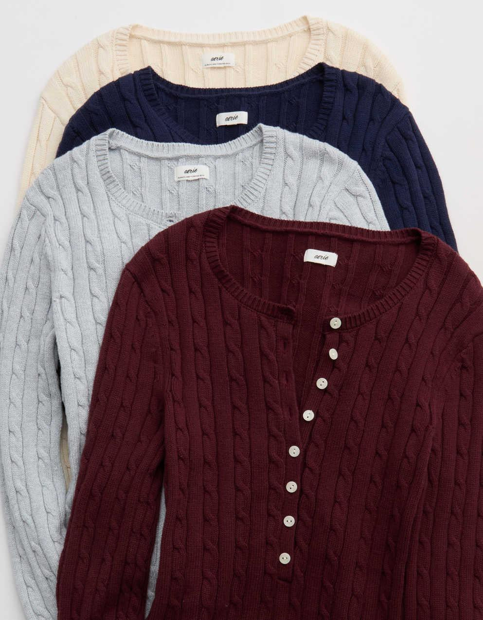 Aerie Cotton Cable Henley Sweater
