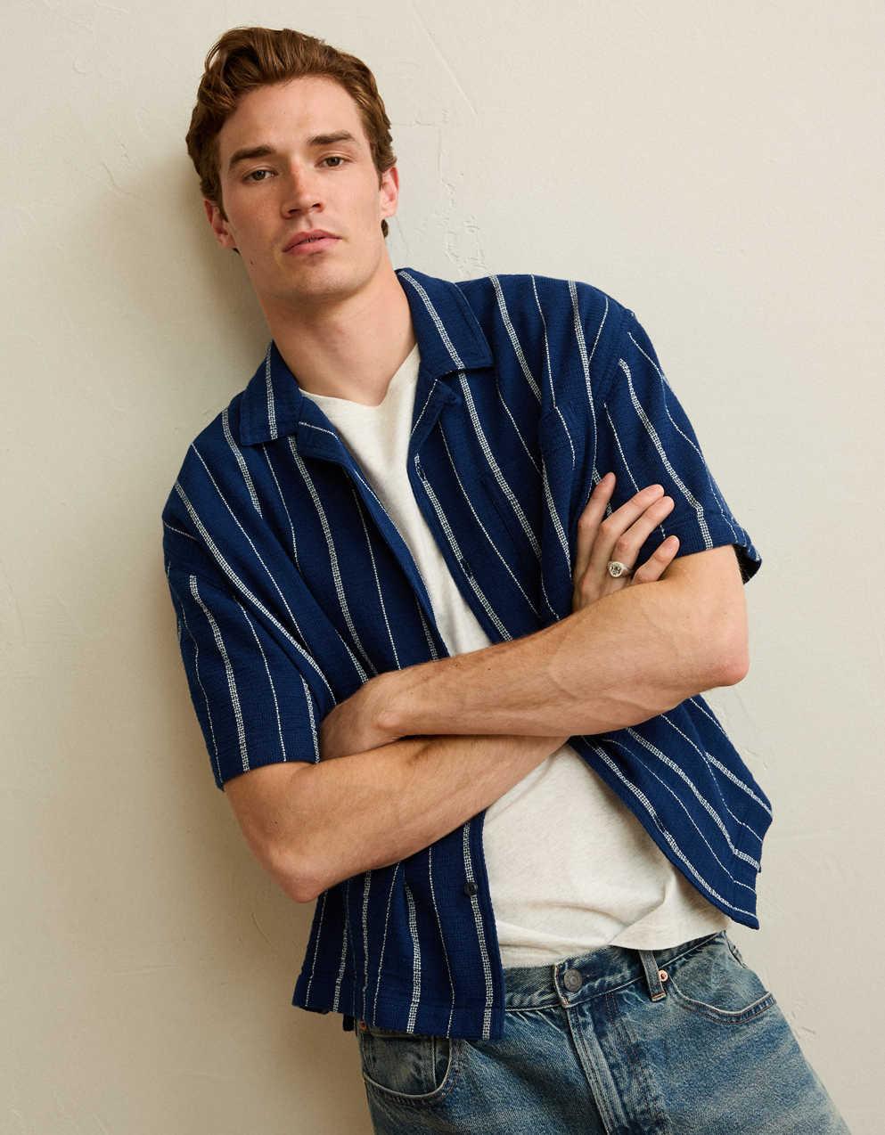 AE Relaxed Fit Camp Collar Button-Up Shirt