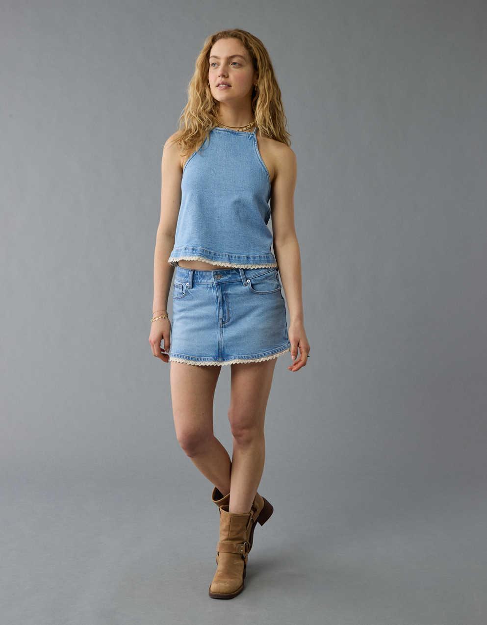 AE Crochet Denim Halter Top