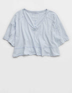 Aerie Happiest Cropped V Neck T-Shirt