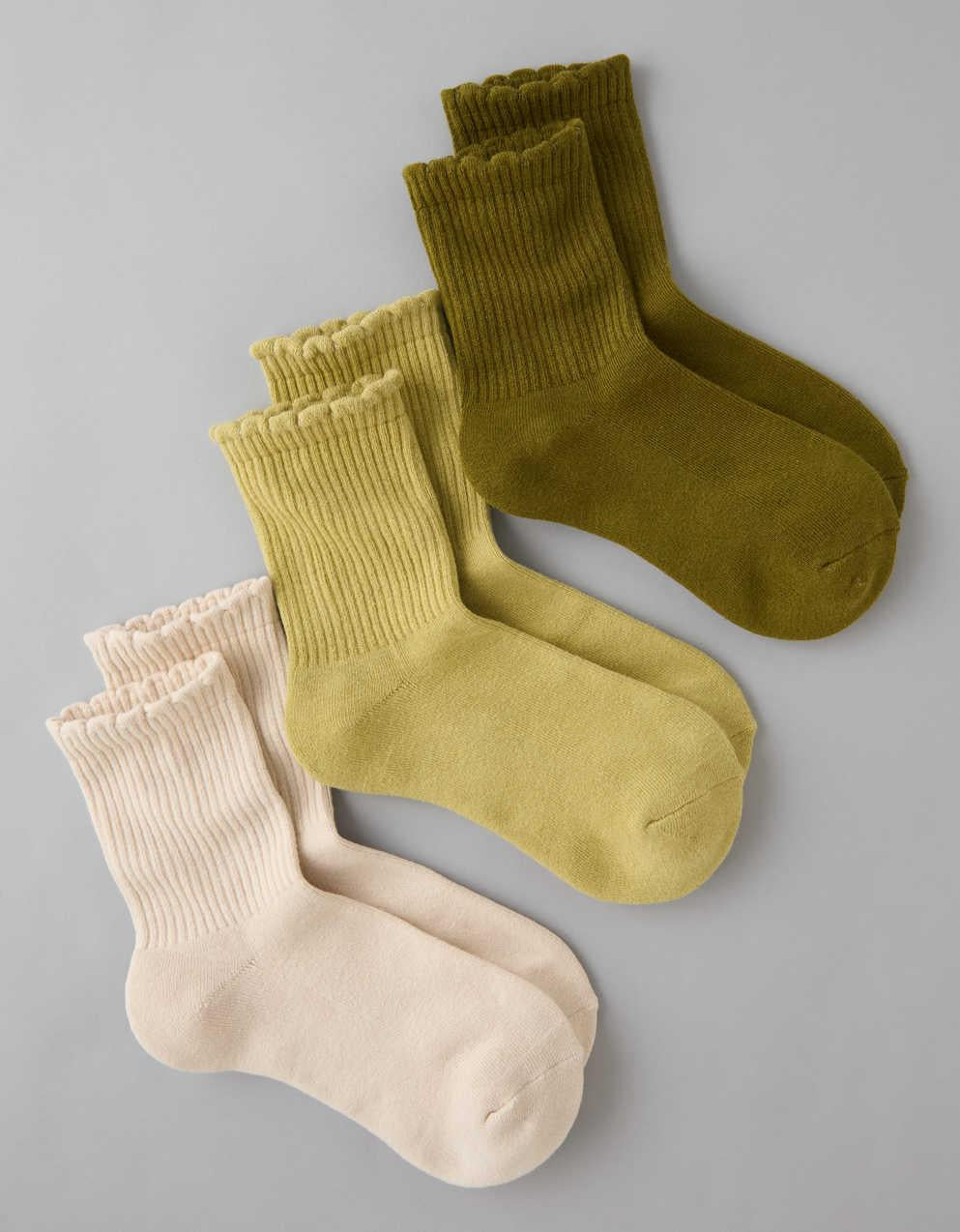 AE Scalloped Cropped Crew Socks 3-Pack