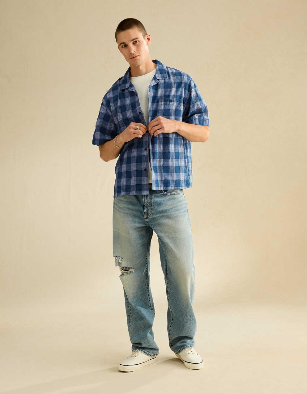 AE Relaxed Fit Camp Collar Button-Up Shirt