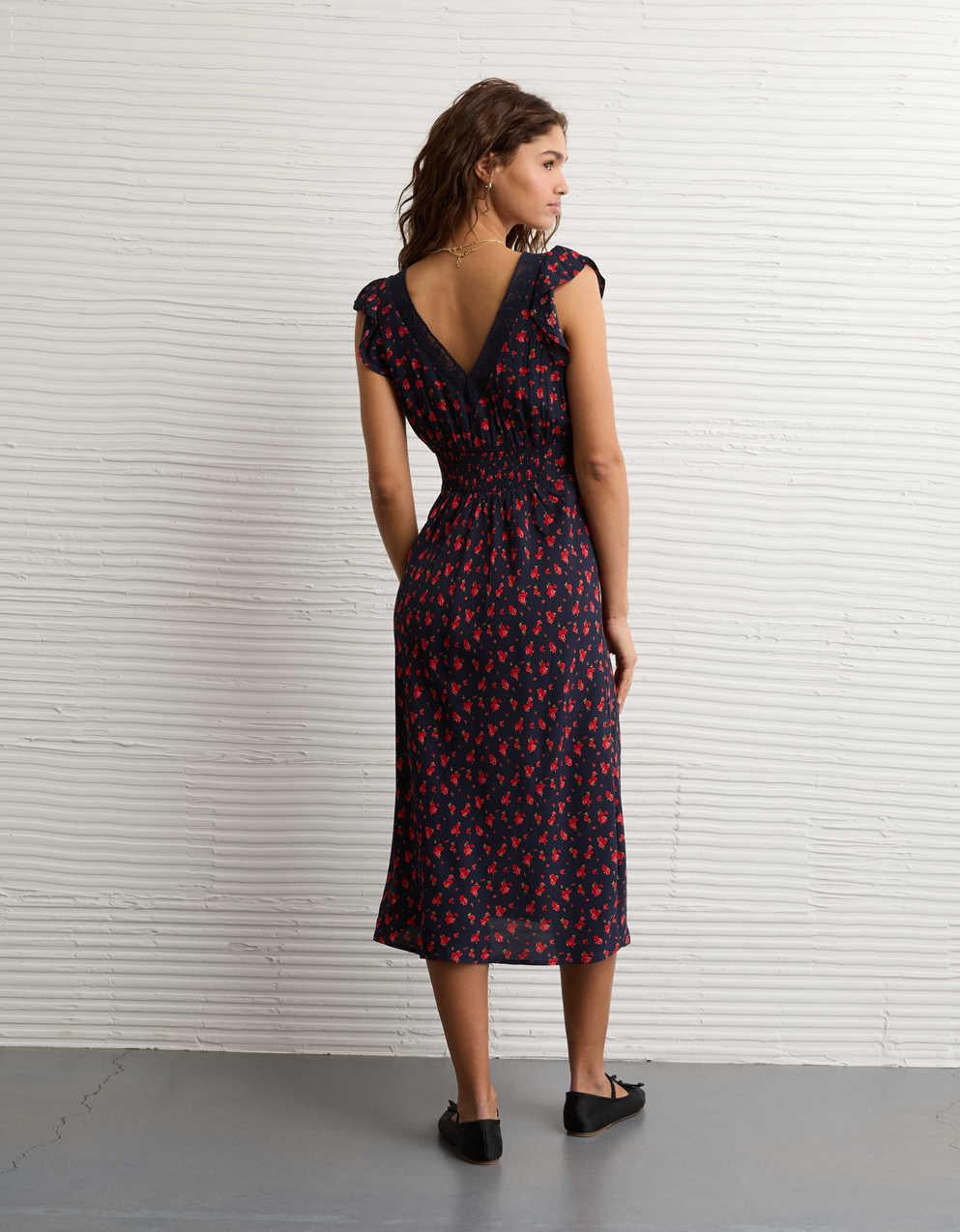 AE Short Sleeve V-Neck Midi Dress