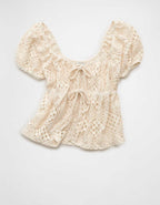 AE Lace Tie-Front Puff Sleeve Tee