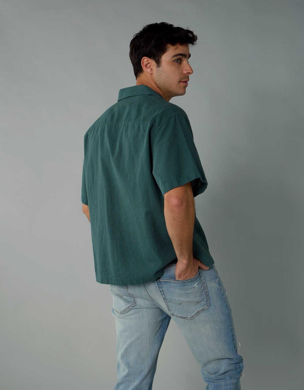 AE Poolside Linen-Blend Button-Up Shirt