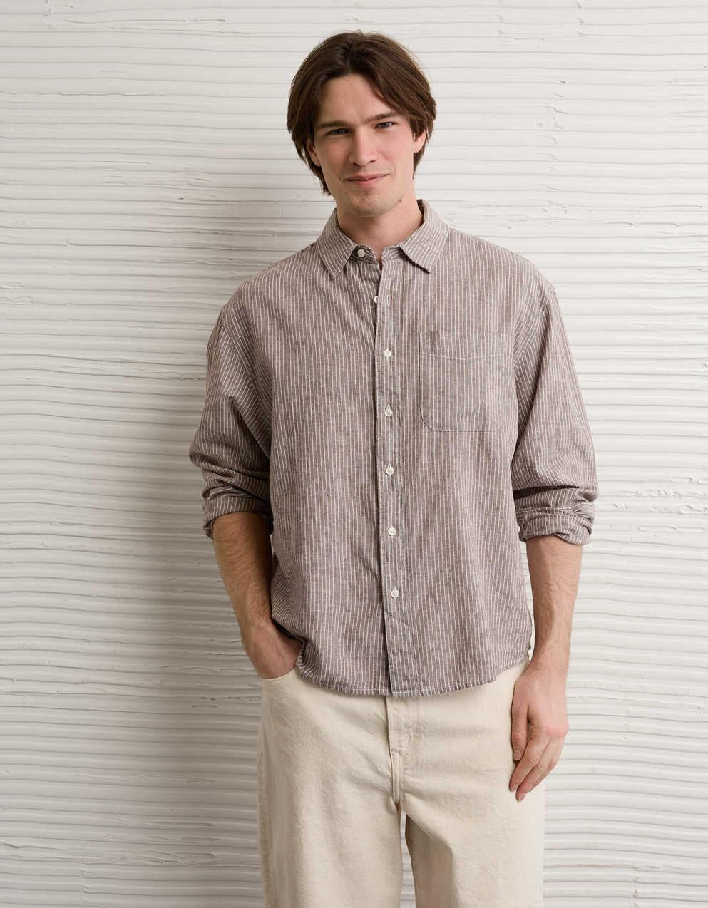 AE Relaxed Fit Linen-Blend Button-Up Shirt