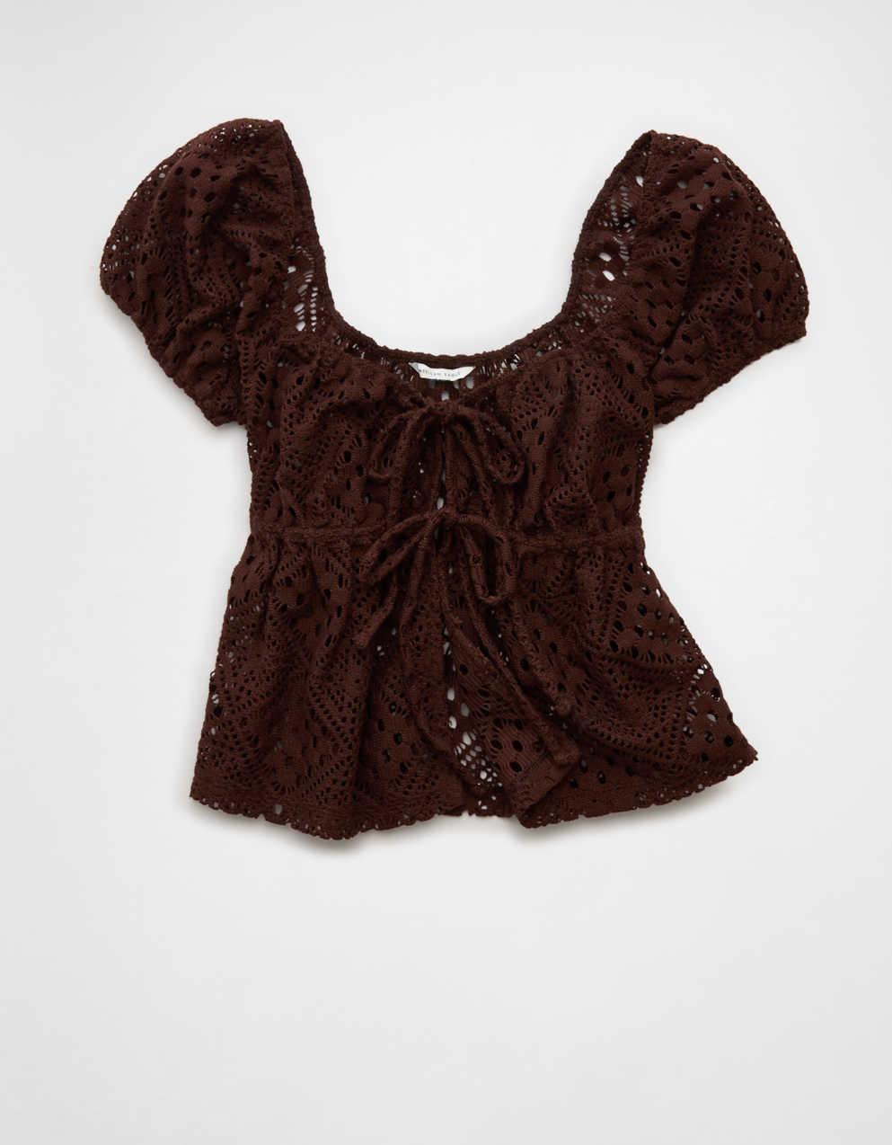 AE Lace Tie-Front Puff Sleeve Tee