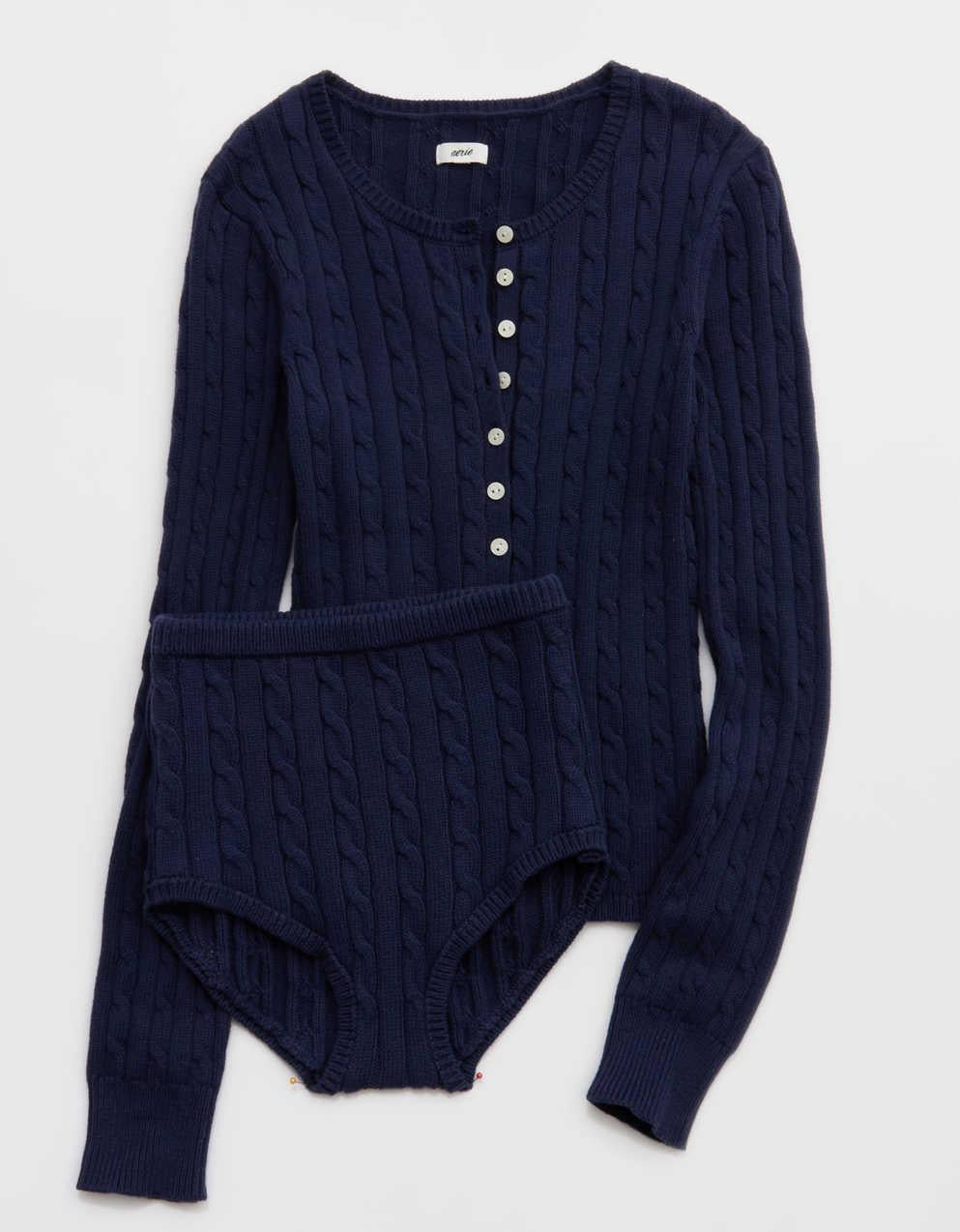 Aerie Cotton Cable Henley Sweater