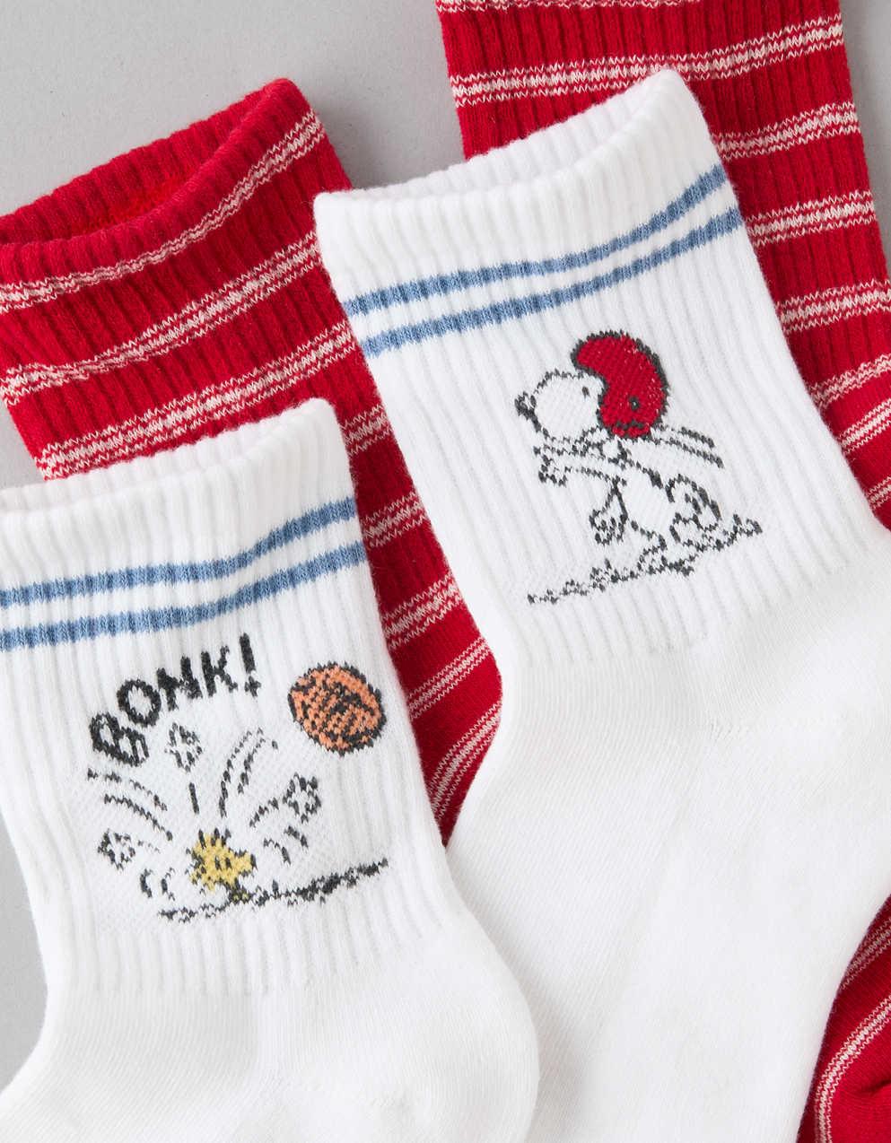 AE Snoopy Football Cropped Crew Socks 2-Pack