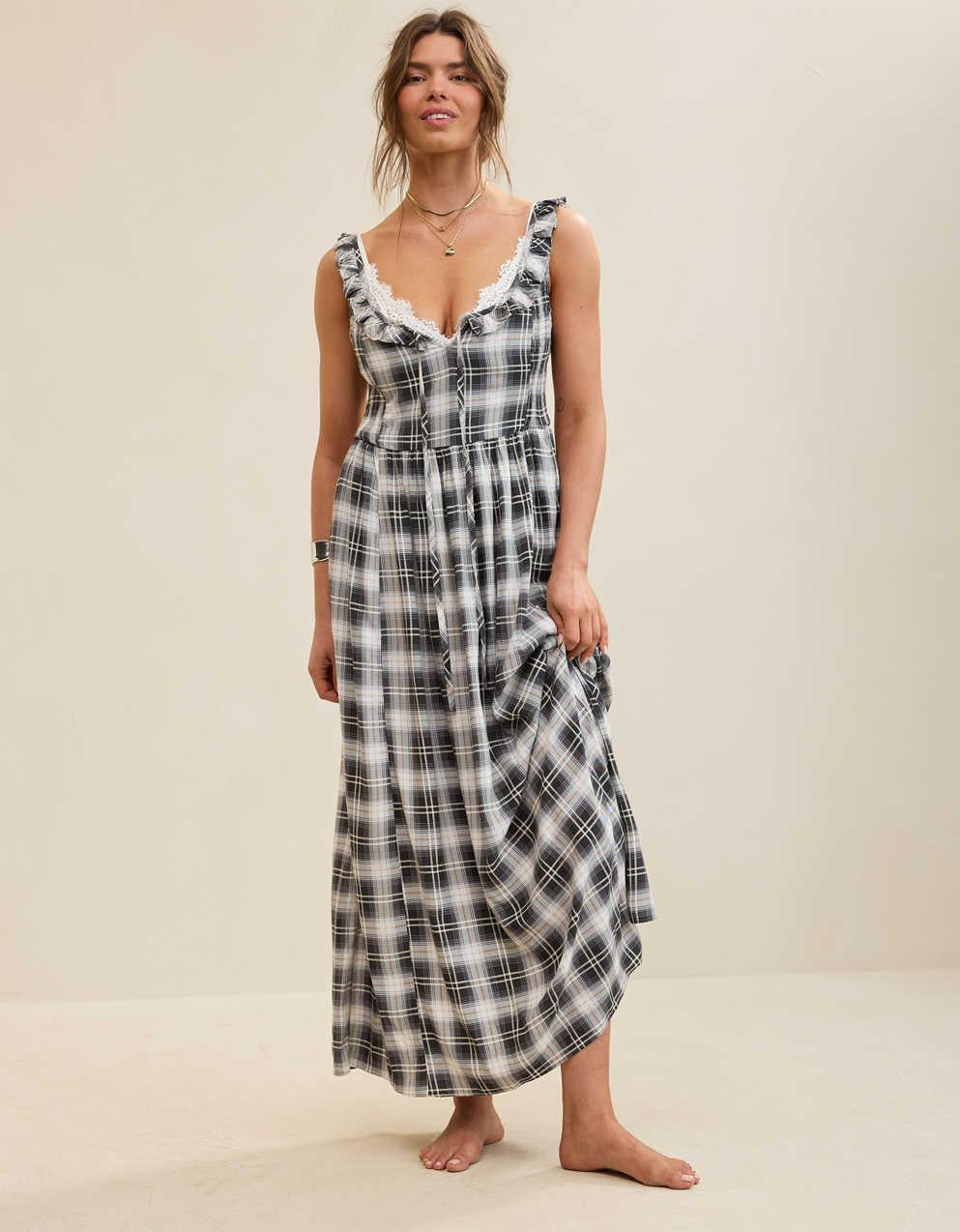 Aerie Happy & Drapey Side Smocked Dress
