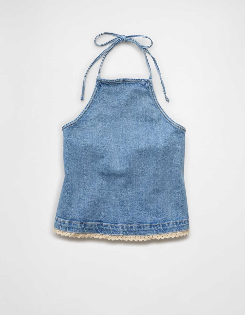 AE Crochet Denim Halter Top