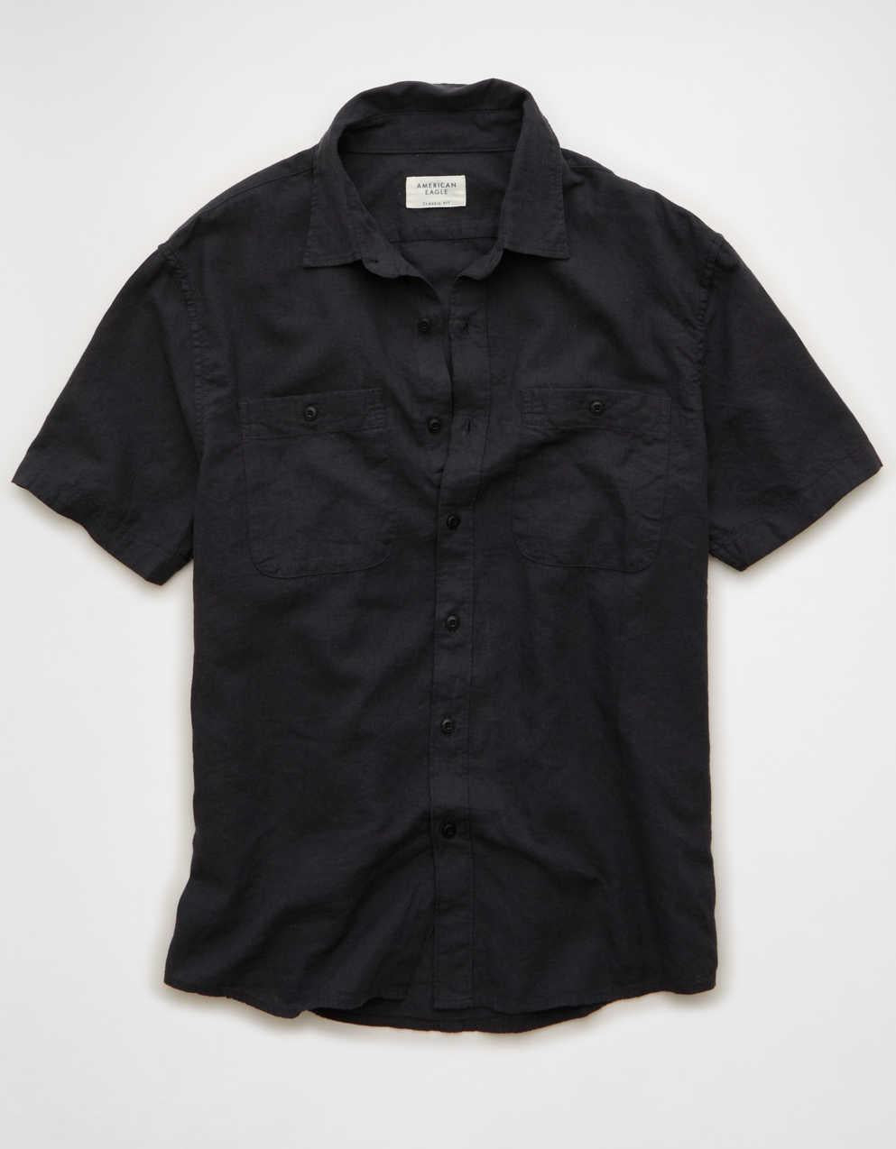 AE Standard Fit Linen-Blend Button-Up Shirt