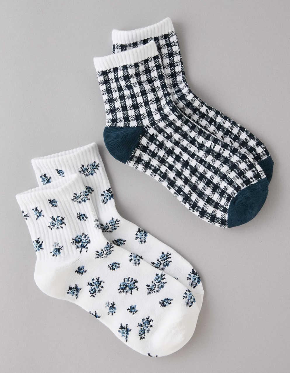 AE Rose and Gingham Boyfriend Socks 2-Pack