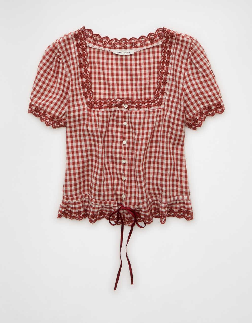 AE Short-Sleeve Button-Up Blouse