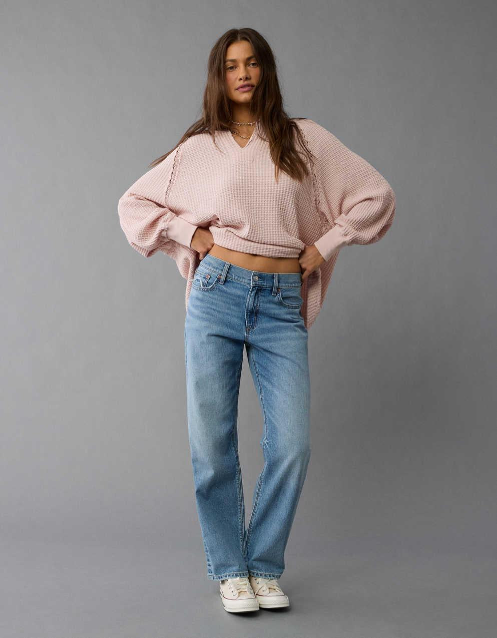 AE Big Hug Notch Neck Waffle Sweatshirt
