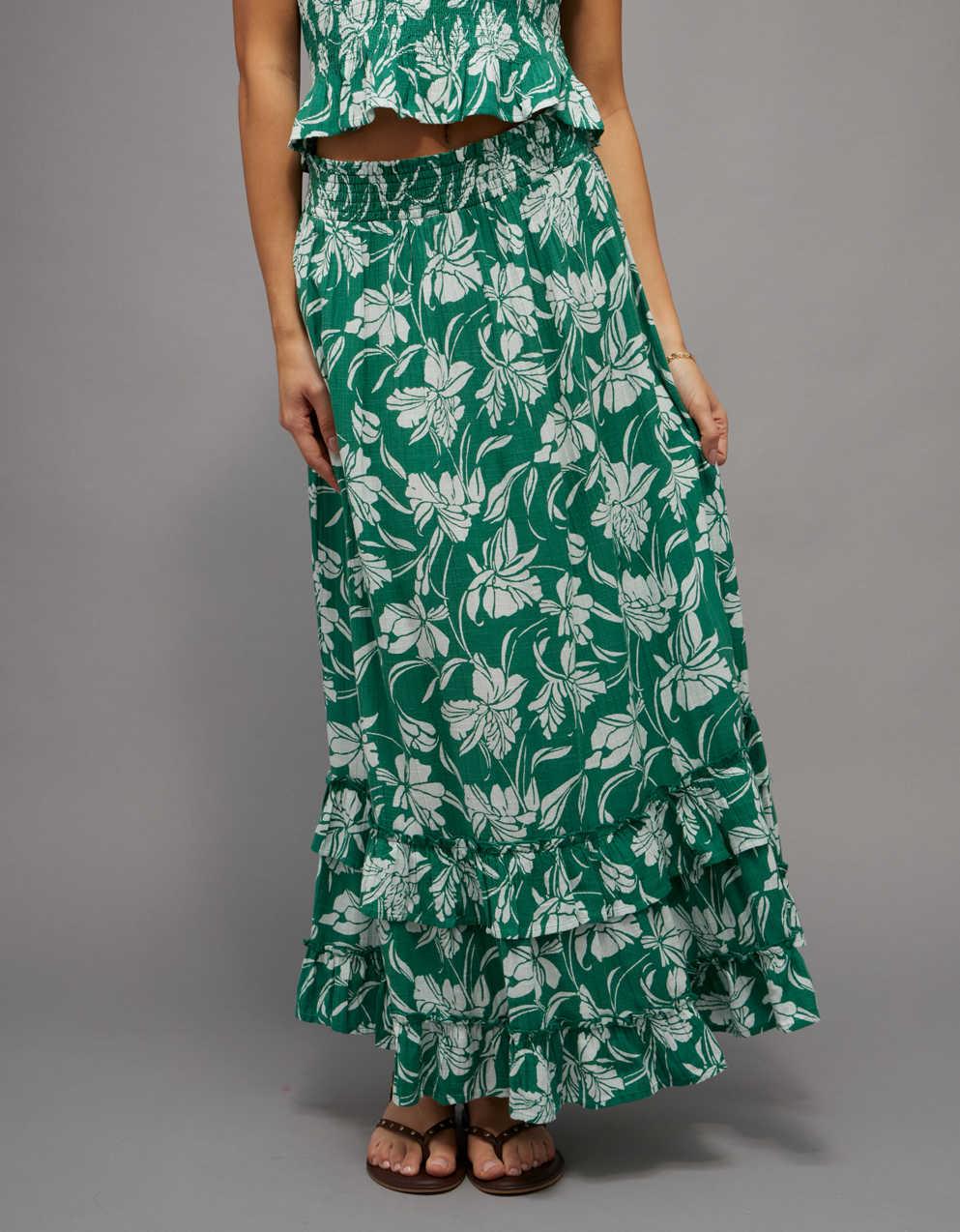 AE Mid-Rise Tiered Ruffle Maxi Skirt