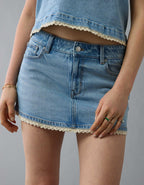 AE Stretch Low-Rise Crochet Denim Micro Skort