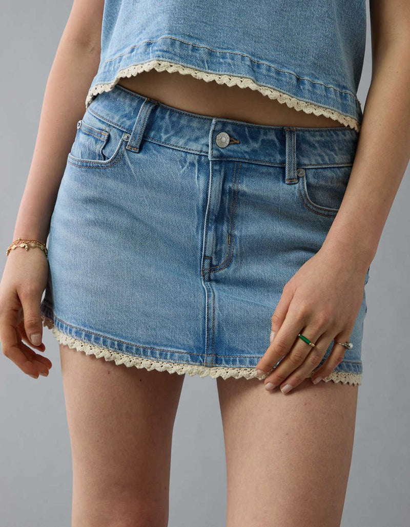 AE Stretch Low-Rise Crochet Denim Micro Skort