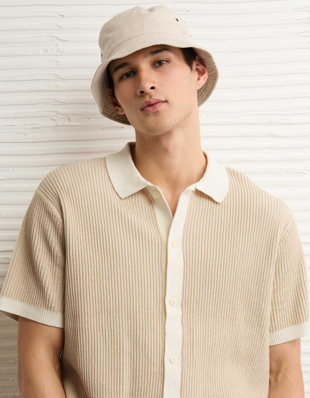 AE Striped Button-Up Sweater Polo