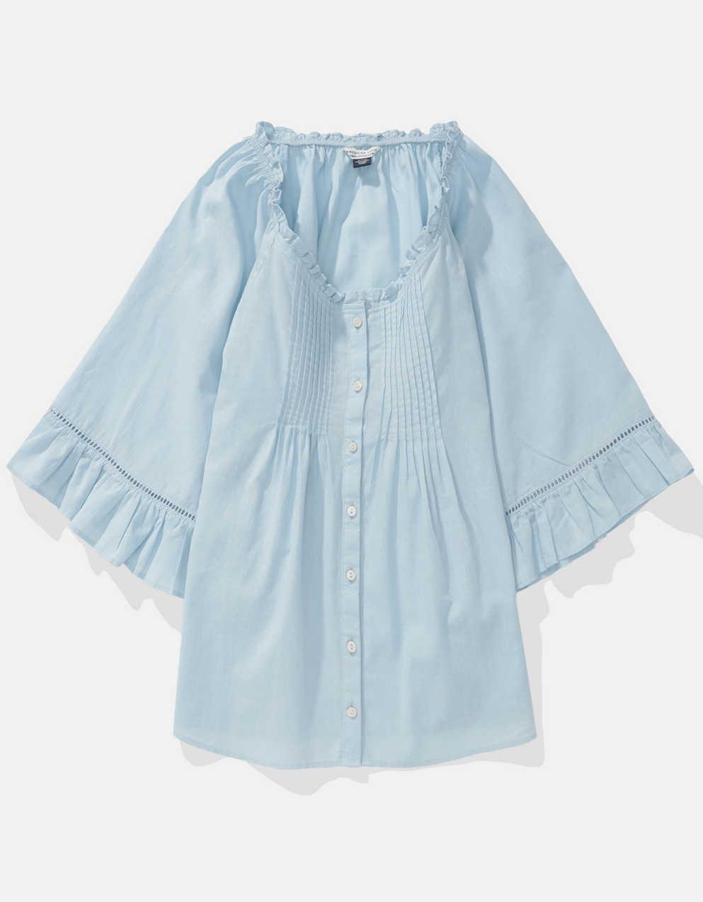 AE Linen-Blend Ruffle Blouse