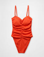 Aerie Ribbed Ruched Bandeau Cheeky One Piece Swimsuit