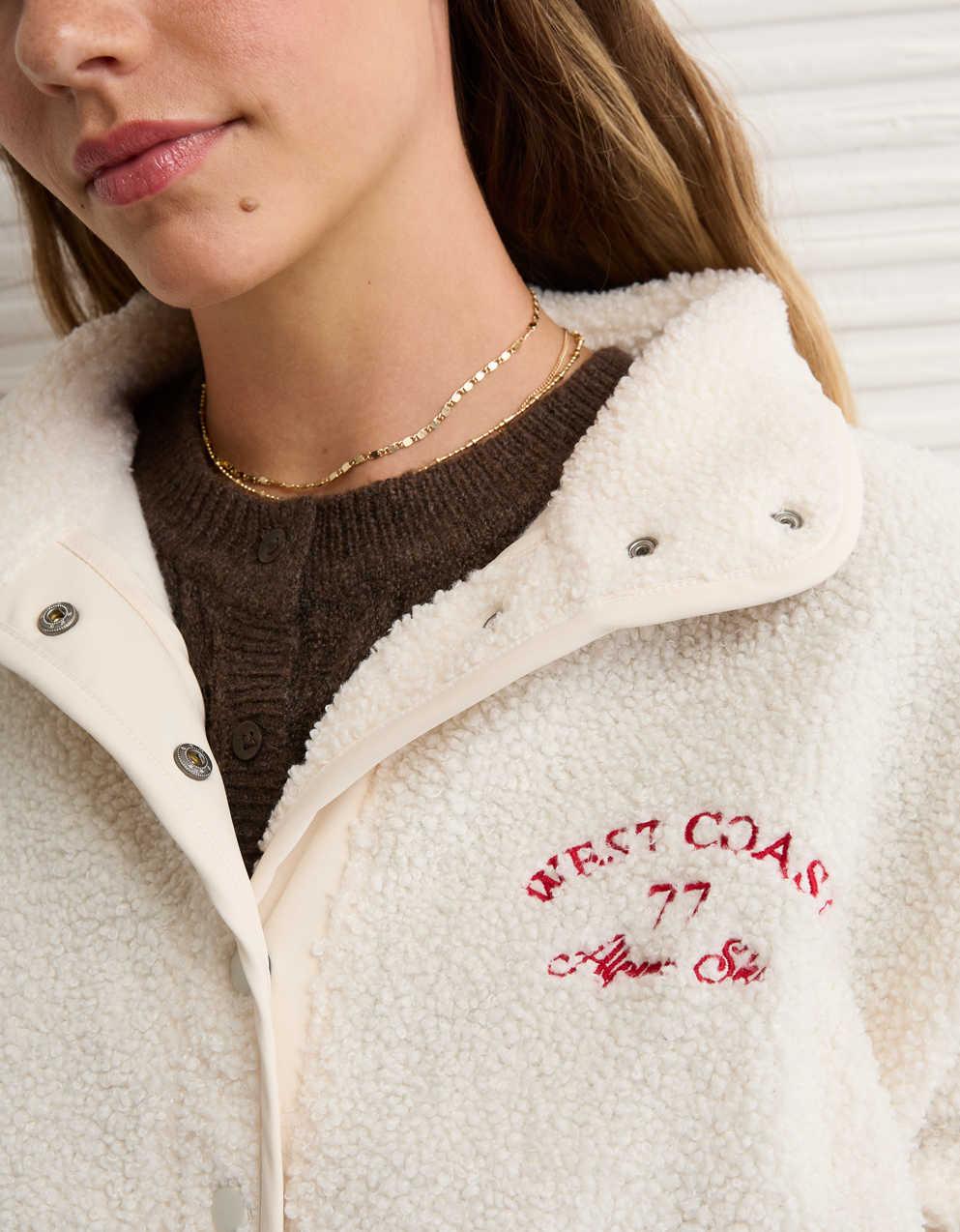 AE Sherpa Fleece Graphic Henley Sweatshirt