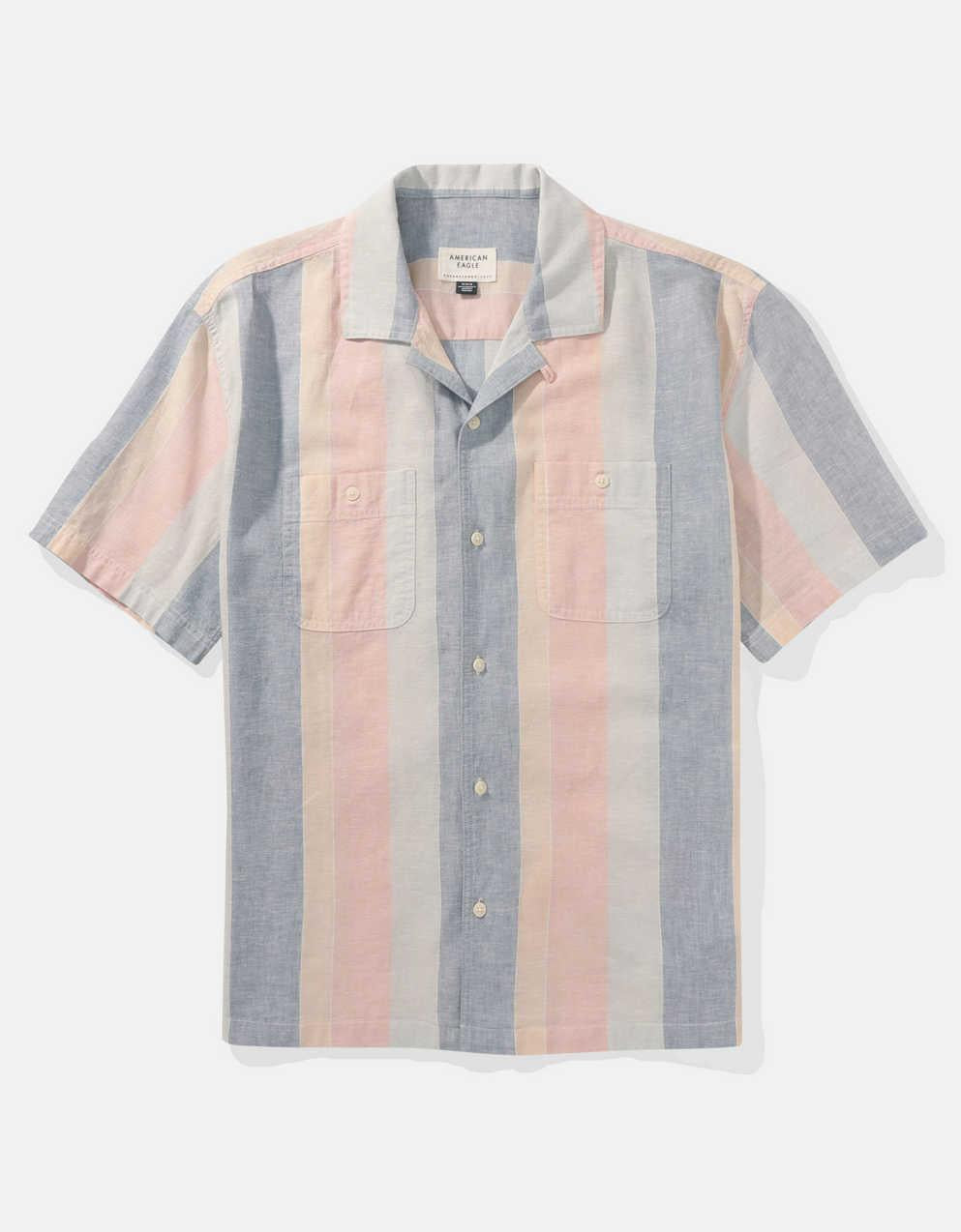 AE Poolside Linen-Blend Striped Button-Up Shirt
