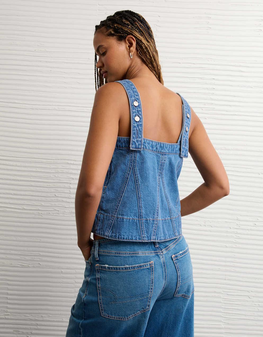 AE Square Neck Pieced Denim Tank Top